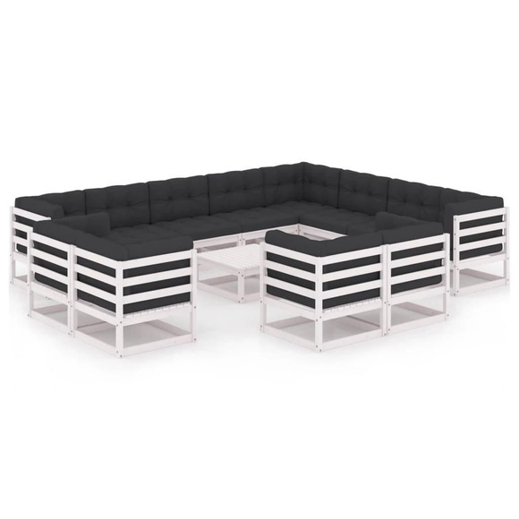 vidaXL 13-tlg. Garten-Lounge-Set mit Kissen Weiß Kiefer Massivholz