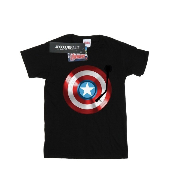 Captain America Drehscheibe Baumwolle Boyfriend Tshirt Damen Schwarz 3XL