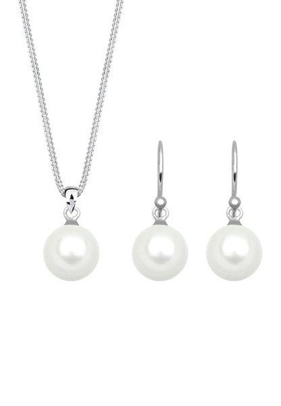 Schmuckset Muschelkernperle Klassisch Halskette Ohrringe Unisex Silber