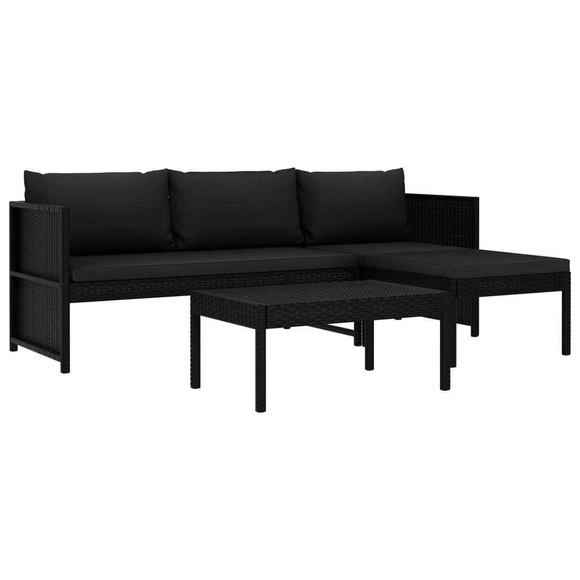 3-tlg. Garten-Lounge-Set mit Auflagen Poly Rattan Schwarz