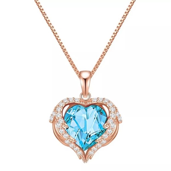 Kette Mit Anhänger Sterling Silber Roségold Verziert Mit Kristallen Von Swarovski® Aquamarin Weiß Damen Goldrosa 45cm