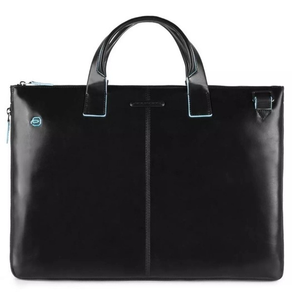 Piquadro Blue Square - Schmale, erweiterbare Laptoptasche in Schwarz