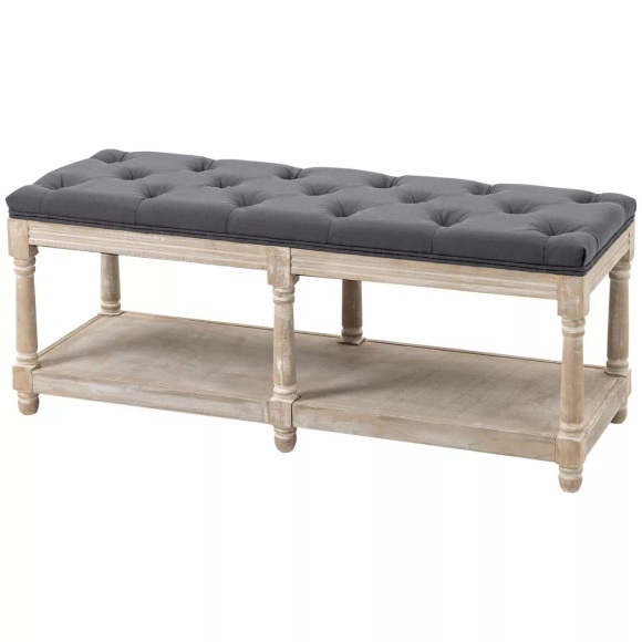 Northio - Schuhbank mit Sitzfläche, Schuhregal Stauraum, Gepolstert Sitzbank Holzbeine, Leinenoptik, Grau, 115 x 40 48 cm, One Size