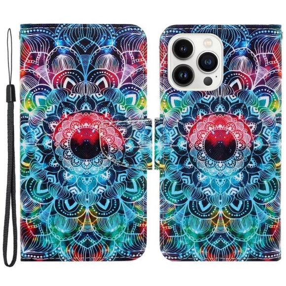 iPhone 15 Pro - Leder Etui Hülle Mandala