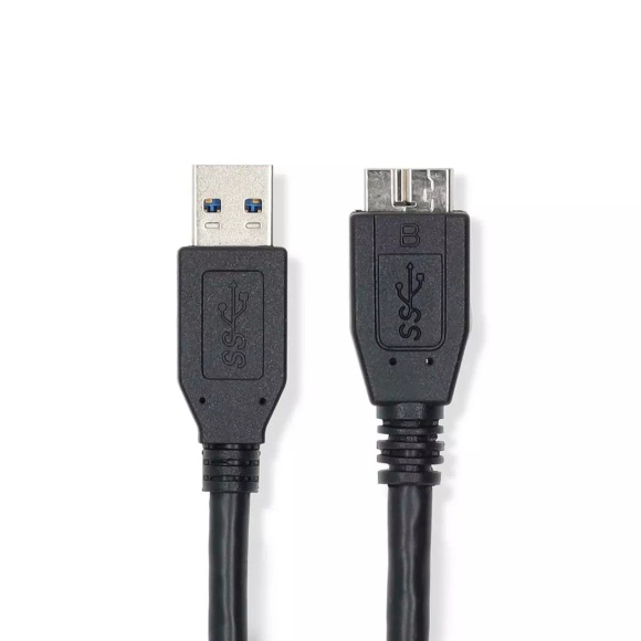 USB-Kabel | USB 3.2 Gen 1 | USB-A Stecker | USB Micro-B Stecker | 5 Gbps | Vernickelt | 0,50 m | Rund | PVC | Schwarz | Etikett