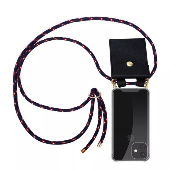 Cadorabo Handy Kette für Apple iPhone 11 (XI) in BLAU ROT WEISS GEPUNKTET - Silikon Necklace Umhänge Hülle mit Gold Ringen, Kordel Band Schnur und ...