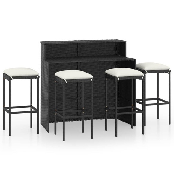 vidaXL 5-tlg. Gartenbar-Set mit Kissen Schwarz