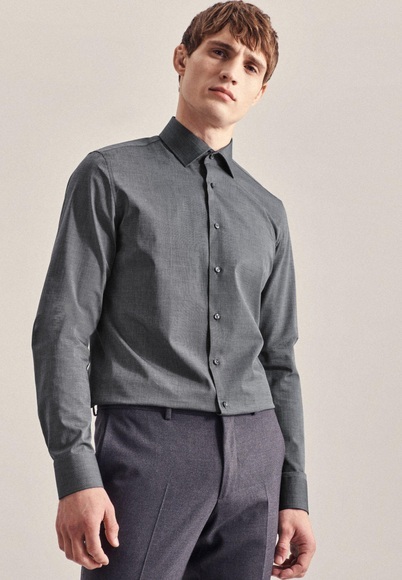 Business Hemd Slim Fit Extra Langer Arm Uni Herren Taubengrau 42