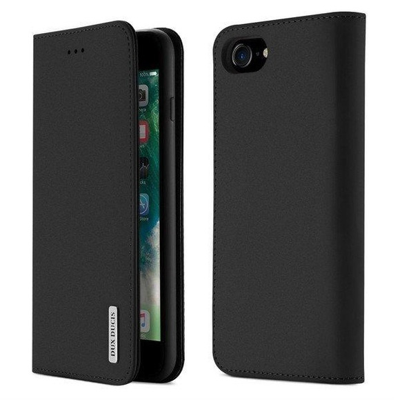 Dux Ducis - iPhone 8 / iPhone 7 Flip Wallet Cover Echtleder Tasche Wish Series - Schwarz