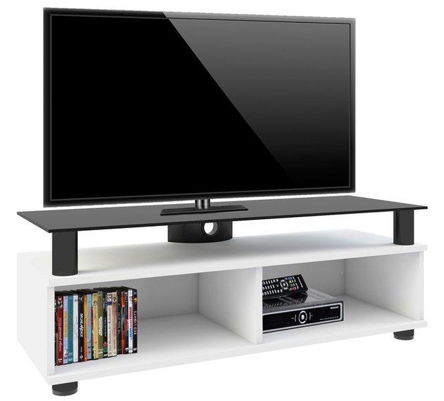 MID.YOU Tv-element 95/47/40 cm , Clunis , Schwarz, Weiss , Glas, Holzwerkstoff , 95x47x40 cm , melaminharzbeschichtet,glänzend,Nachbildung , Kabelkanal, Kabeldurchlass , 000657010401