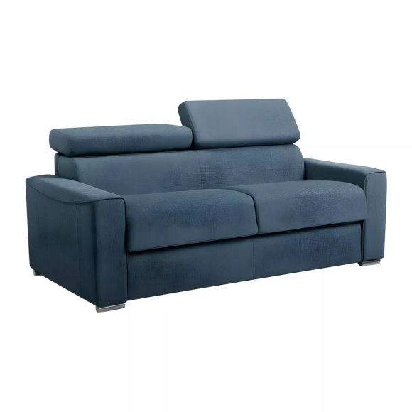 LINEA SOFA - Schlafsofa 3-Sitzer - Liegefläche mit Lattenrost: 140 cm & Matratze: 22 cm mit Memory Schaum - Stoff - Blau - VIZIR, One Size