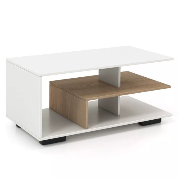 Northix - Couchtisch mit Stauraum & L-förmiger Mittelablage Rechteckiger Wohnzimmertisch, One Size, Weiss