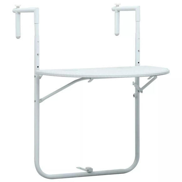 vidaXL Balkonhängetisch Weiß 60 x 64 x 83,5 cm Kunststoff Rattanoptik