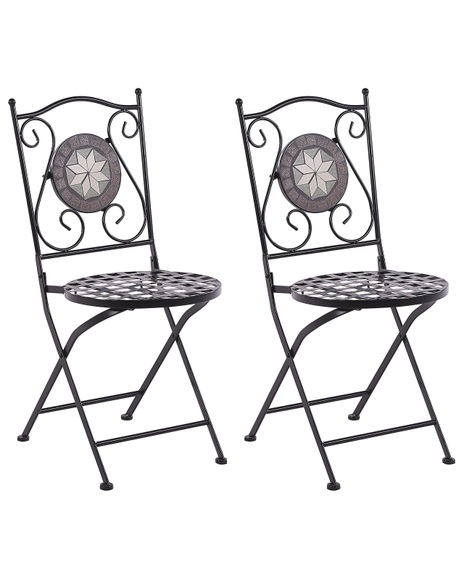 Beliani Gartenstuhl Eisen schwarz Mosaik 2er Set zusammenklappbar CARIATI