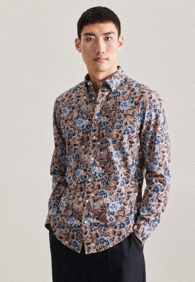 Business Hemd Slim Fit Langarm Druck Herren Braun 40