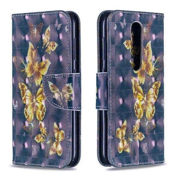 Nokia 4.2 - Etui Ledertasche Schmetterlinge Glitzer Effekt