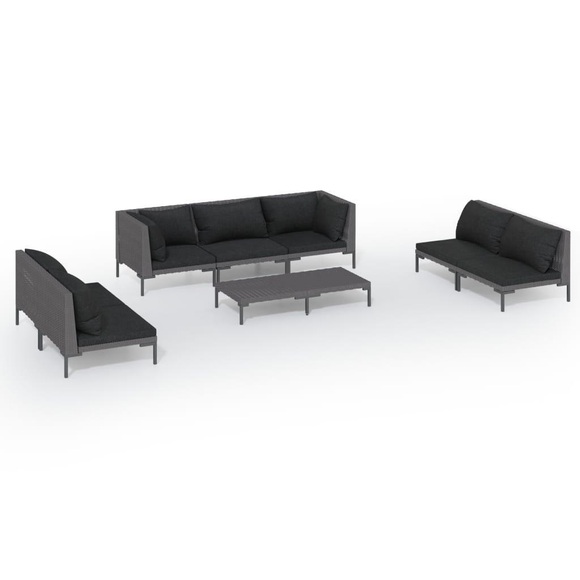 vidaXL 8-tlg. Garten-Lounge-Set mit Kissen Poly Rattan Dunkelgrau