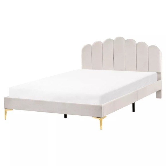 Beliani - Bett mit Lattenrost aus Samtstoff Glamourös SAUVIAN, 160X200CM, Schneeweiss