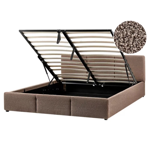 Beliani - Bett mit Stauraum aus Bouclé BOUSSE, 160X200CM, Taupe
