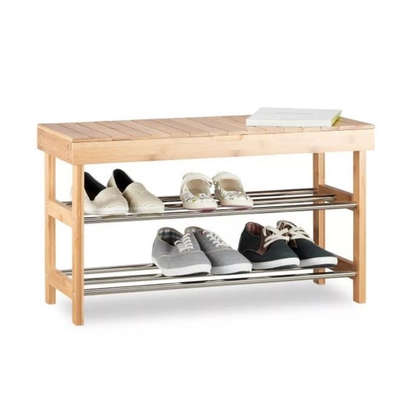 B2X - Schuhregal aus Bambus mit Sitzfläche, 77 CM