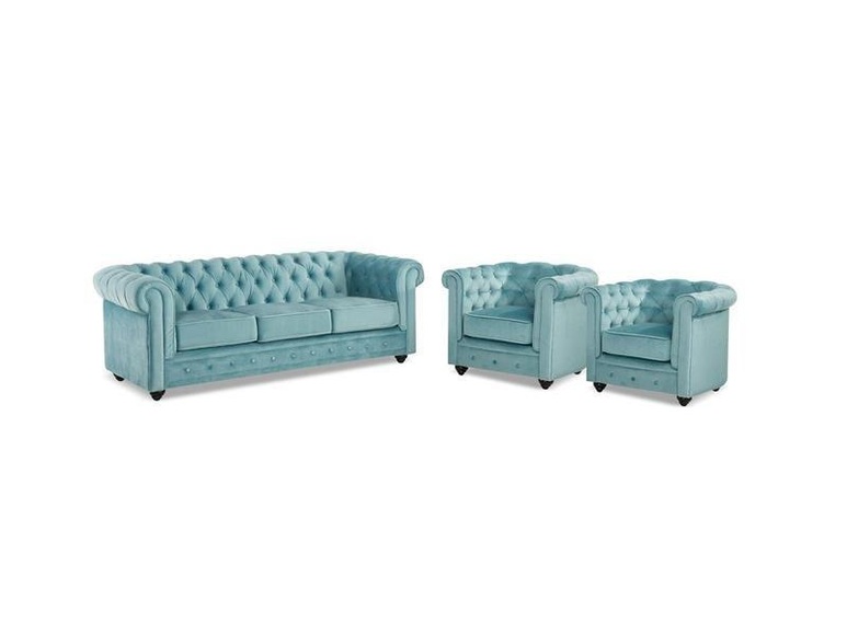 Couchgarnitur 3+CHESTERFIELD Samt Hell Couchgarnitur 3+CHESTERFIELD Samt Hell
