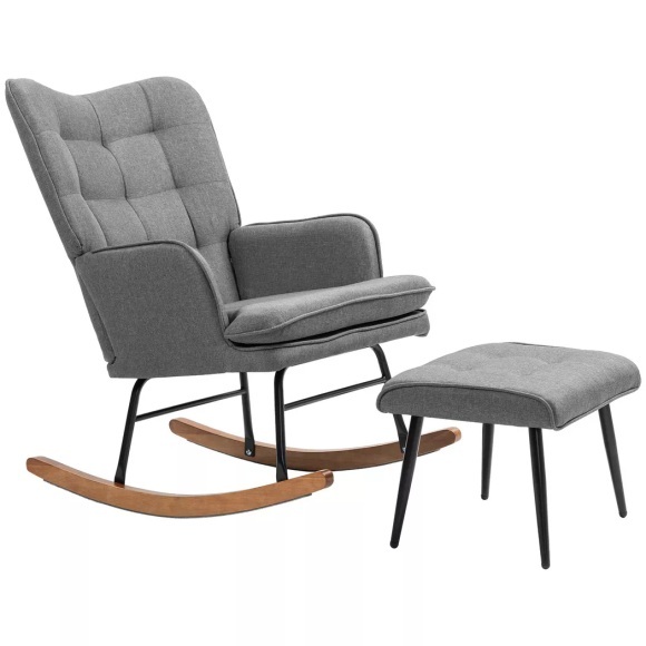 HOMCOM - Schaukelstuhl mit Hocker, One Size, Grau
