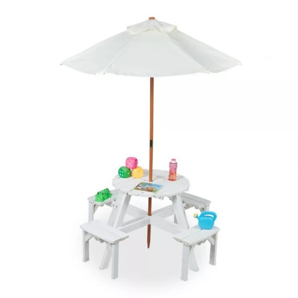B2X - Runde Sitzecke für Kinder aus Holz mit Sonnenschirm, One Size