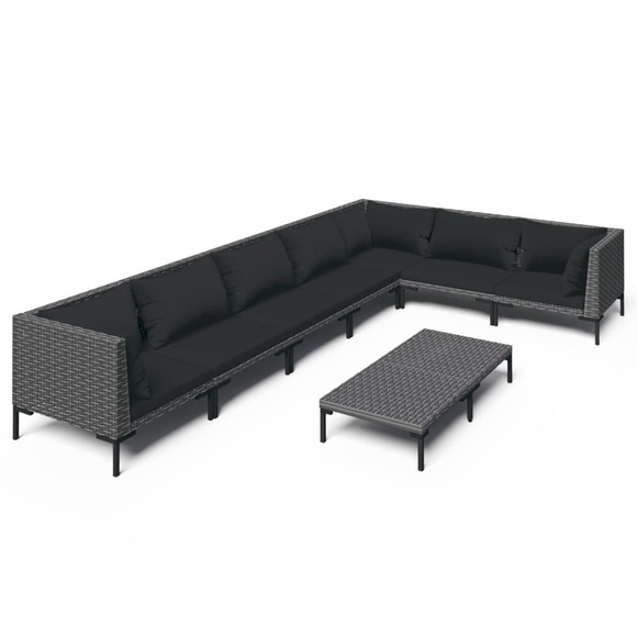 vidaXL 8-tlg. Garten-Lounge-Set mit Auflagen Poly Rattan Dunkelgrau
