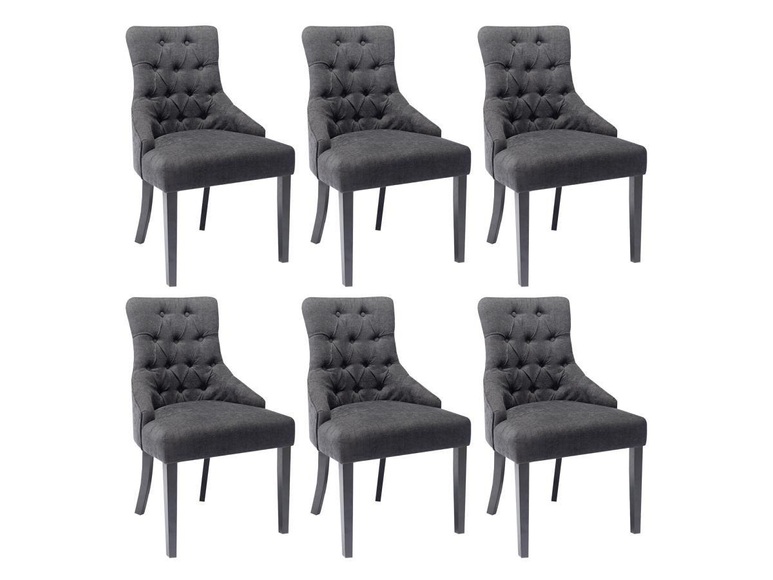 Stuhl 6er-Set - Stoff & Kautschukholz - Grau - MERVIA Stuhl 6er-Set - Stoff & Kautschukholz - Grau - MERVIA