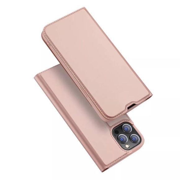 Dux Ducis - iPhone 13 Pro Flip Wallet Cover Leder Tasche - Roségold