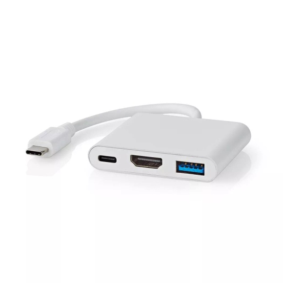 USB-Multi-Port-Adapter | USB 3.2 Gen 1 | USB-C? Stecker | HDMI? Ausgang / USB-A Buchse / USB-C? Buchse | 5 Gbps | 0,10 m | Rund | Vernickelt | PVC | Weiß | Box