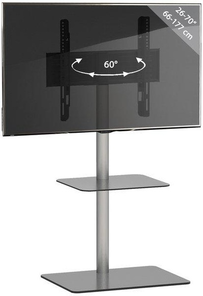 MID.YOU Tv-rack , Alani , Schwarz, Silberfarben , Metall, Glas , 60x100x45 cm , schwenkbar, Kabeldurchlass , 000657019404