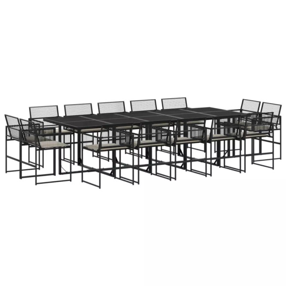 vidaXL 15-tlg. Garten-Essgruppe mit Kissen Schwarz Poly Rattan