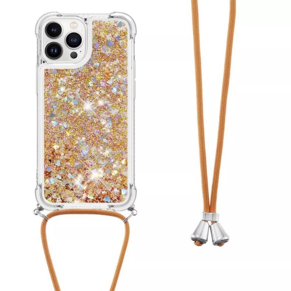iPhone 15 Pro - Glitzer Hülle mit Umhängeband