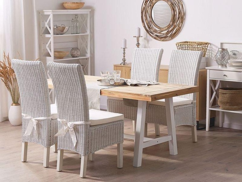 Beliani Rattanstuhl weiss 2er Set ANDES