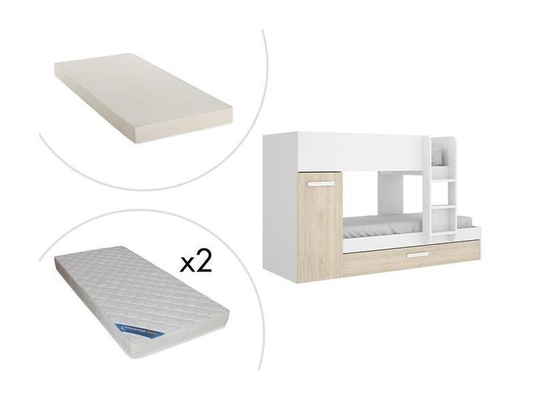 Etagenbett Ausziehbett ANTHONY mit Stauraum 3 Eiche + Matratzen Etagenbett Ausziehbett ANTHONY mit Stauraum 3 Eiche + Matratzen