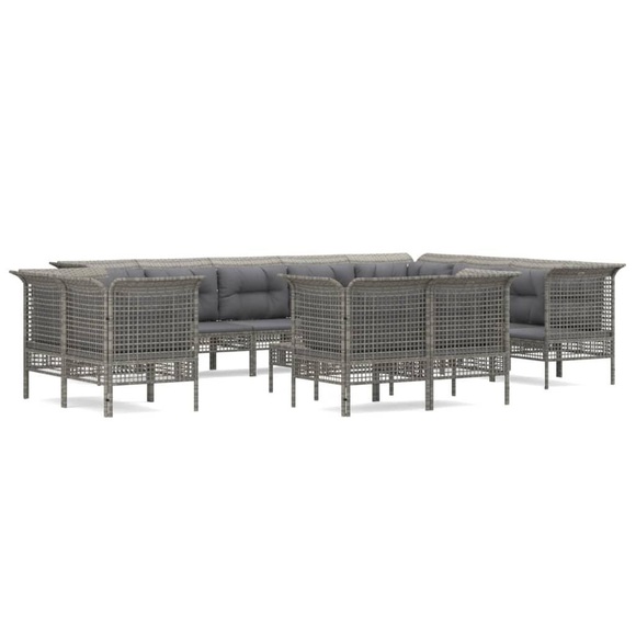 vidaXL 13-tlg. Garten-Lounge-Set mit Kissen Grau Poly Rattan