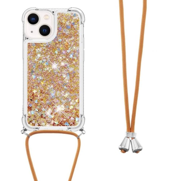iPhone 15 Plus - Glitzer Hülle mit Umhängeband