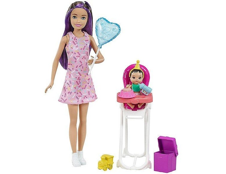 Barbie Skipper Babysitter Puppe, Geburtstag-Spielset mit Farbwechsel Multicolor