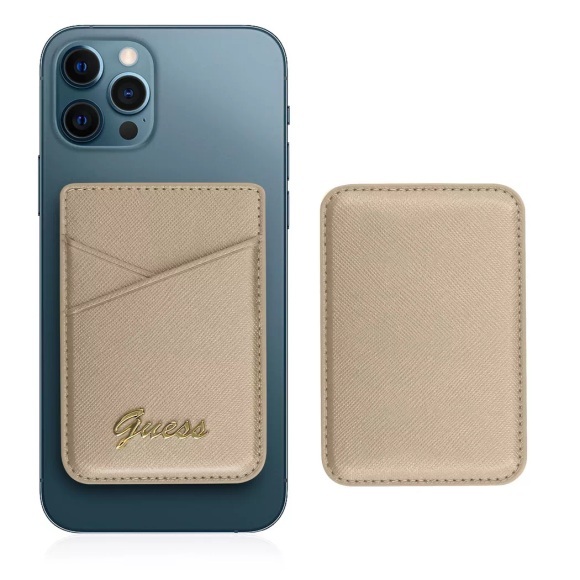 Guess - Saffiano Magnetische MagSafe Leder Wallet Kreditkarten Halterung (GUWMSSASLGO) - Gold
