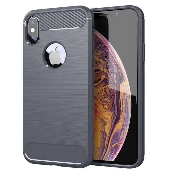 Hülle für Apple iPhone XS MAX TPU Silikon Edelstahl-Karbonfaser Optik