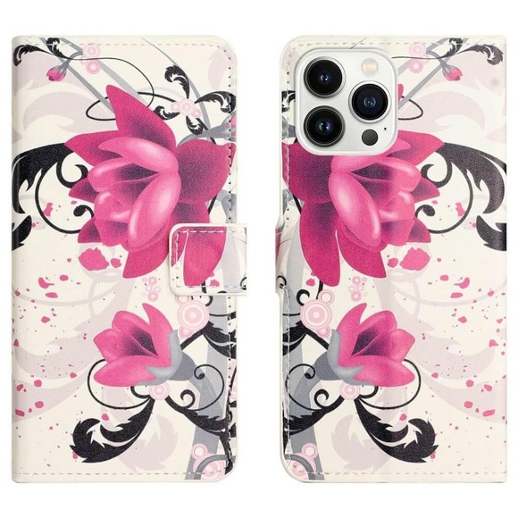 iPhone 14 Pro - Leder Etui Hülle Lotus Blüte