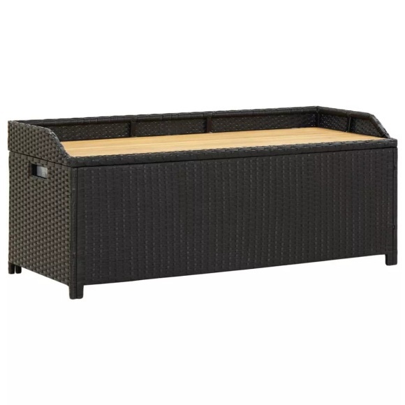Gartenbank mit Stauraum 120 cm Poly Rattan Schwarz