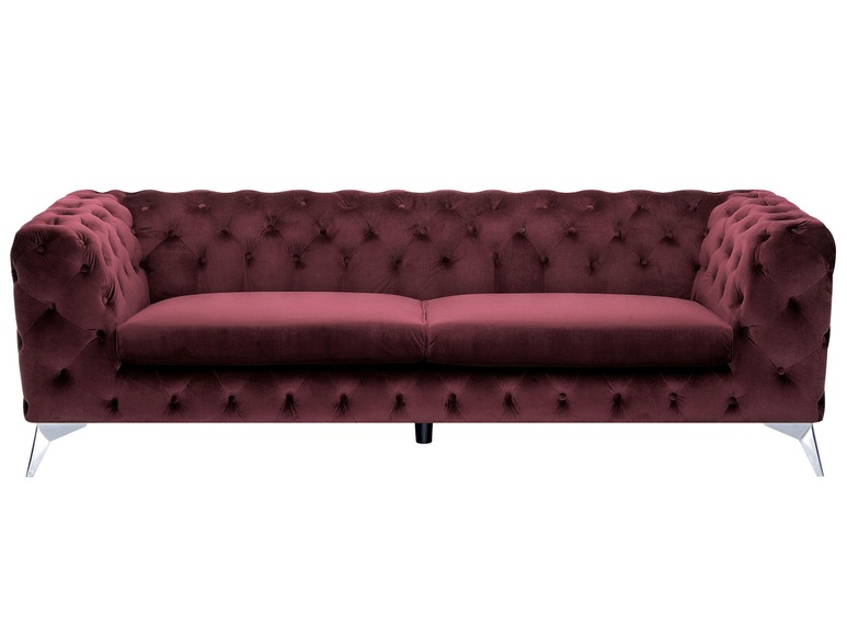 Beliani 3-Sitzer Sofa Samtstoff dunkelrot SOTRA