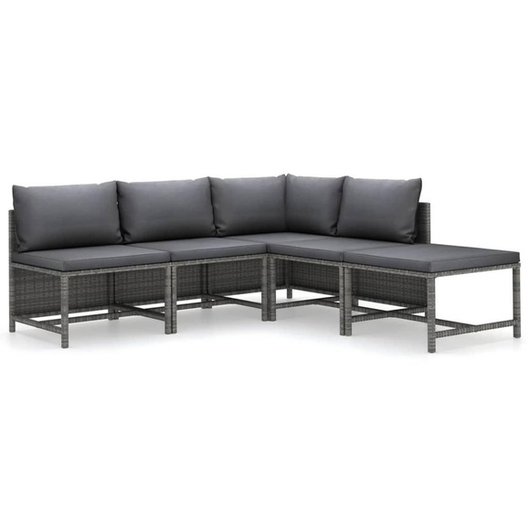 vidaXL 5-tlg. Garten-Lounge-Set mit Kissen Poly Rattan Grau