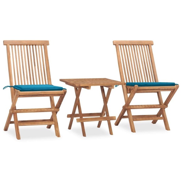 vidaXL 3-tlg. Garten-Essgruppe mit Kissen Klappbar Massivholz Teak