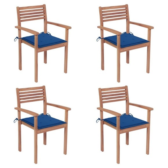 vidaXL Gartenstühle 4 Stk. mit Königsblauen Kissen Massivholz Teak