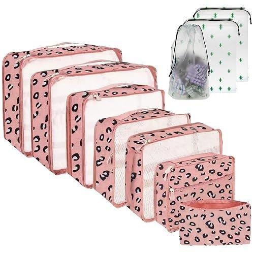 10-teilige Kofferorganisatoren, Packwürfel Für Reisen Und Urlaub, Reiseorganisator Mit Kosmetiktasche, Schuhsack, Kofferorganisator-set Für Die Aufbewahrung Zu Hause (10 Leoparden-muster) Damen Multicolor ONE SIZE