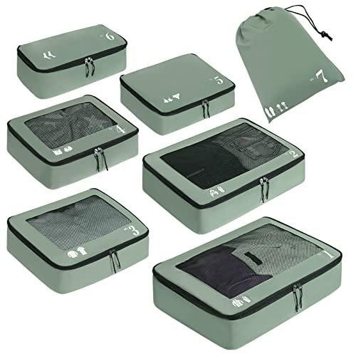 Koffer-organisator, Packwürfel, 7-teiliges Koffer-organisator-set, Packwürfel, Pet Recycled Packsäcke Für Koffer, Koffer-organisator Für Rucksack, Schuhsack, Kleidersäcke Für Koffer Unisex Rasengrün ONE SIZE