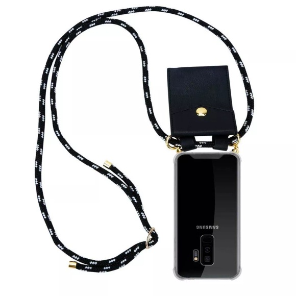 Cadorabo Handy Kette für Samsung Galaxy S9 PLUS in SCHWARZ SILBER – Silikon Necklace Umhänge Hülle mit Gold Ringen, Kordel Band Schnur und abnehmba...